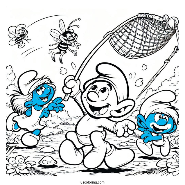 Coloring Page Of Gargamel Trying To Catch Smurfs