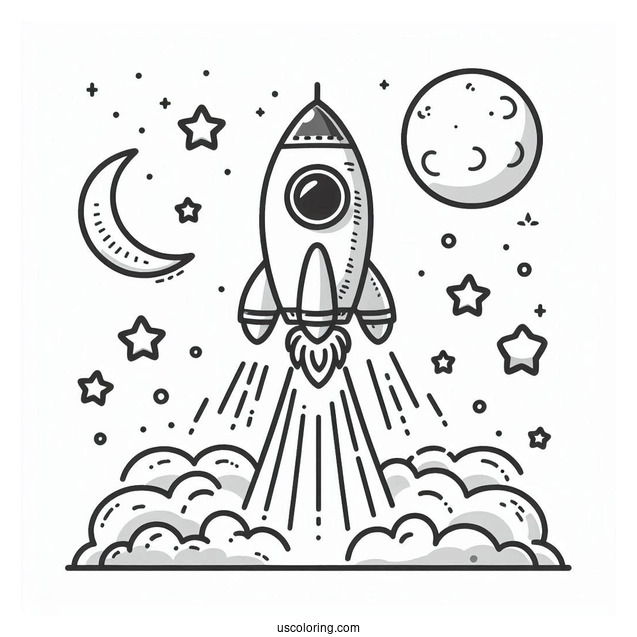 Kids Coloring Page Of a Rocket Launching