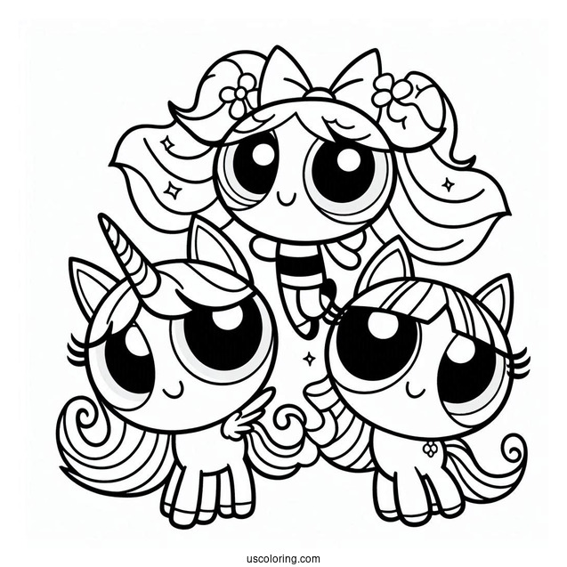 Unicorn And Powerpuff Girls Coloring Page