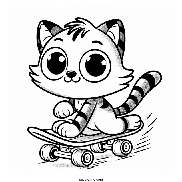 Pete The Cat Riding a Skateboard To Color