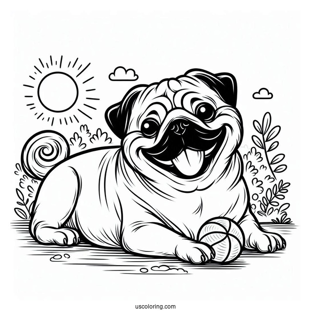 Happy Pug Resting In The Sun To Color