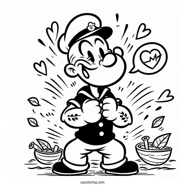 Popeye Coloring Page Of Olive Oyl With Heart Beating