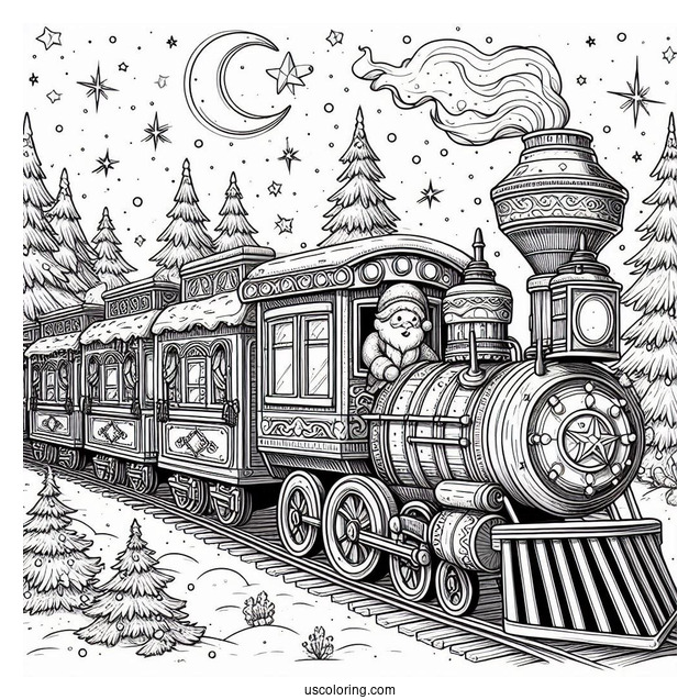 Detailed North Pole Coloring Page Train