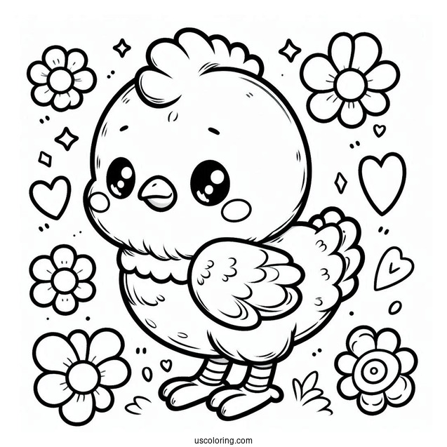 Kawaii Baby Chicken Coloring Page