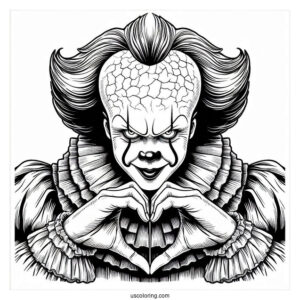 Detailed Pennywise Coloring Page Making A Heart Shape With His Hands