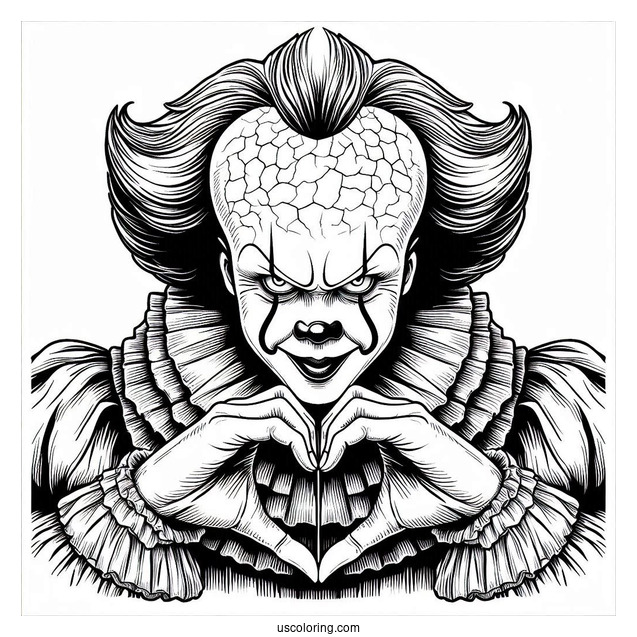 Detailed Pennywise Coloring Page Making A Heart Shape With His Hands