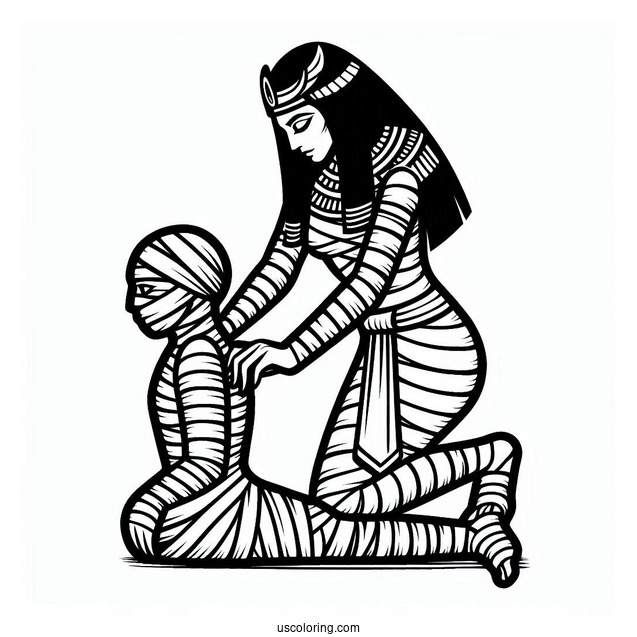 Egyptians Creating A Mummy Coloring Page