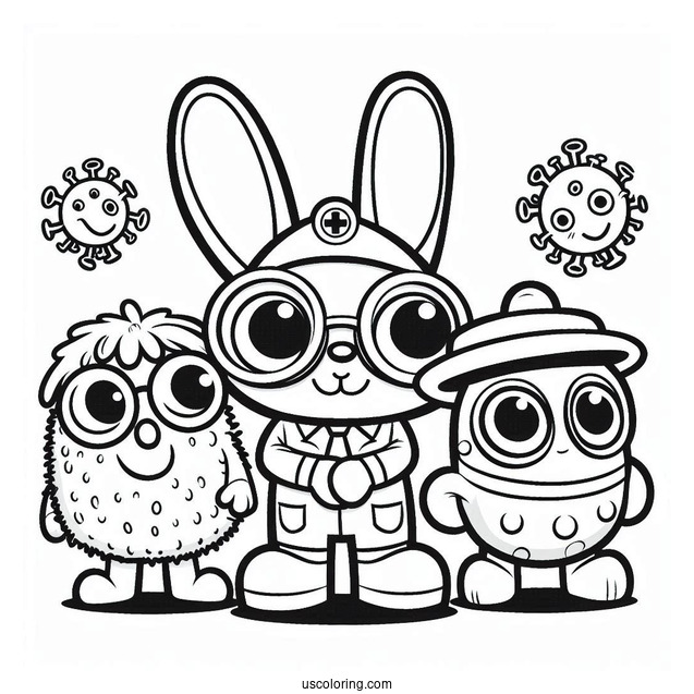 Virus Buster Pororo Coloring Page Of Petty, Eddy, And Loopy For Kids