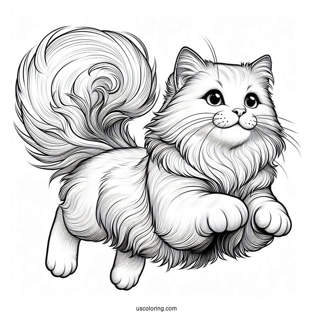 Realistic Cat In Mid Air Coloring Page