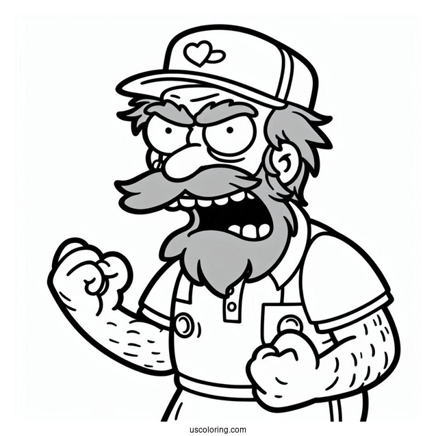 Simpsons Coloring Pages Of Groundskeeper Willie Shaking His Fist In Anger