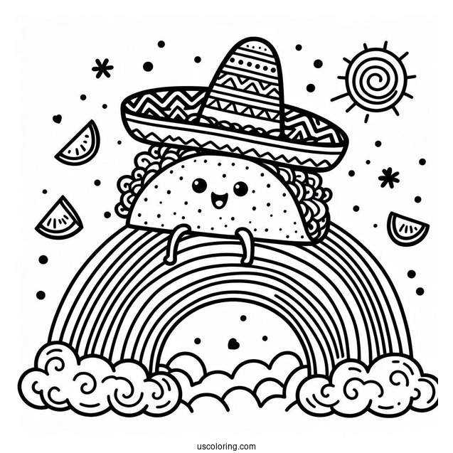 Taco With A Sombrero Climbing A Rainbow