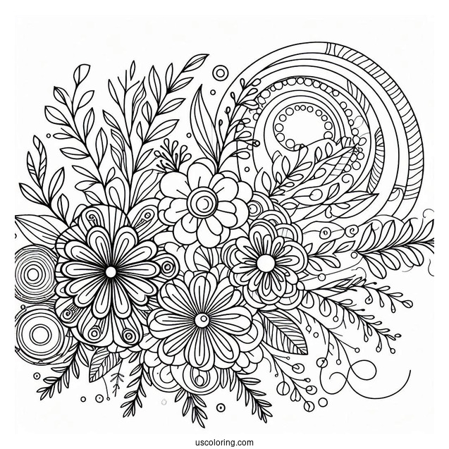 Circles And Flowers Pattern Coloring Page