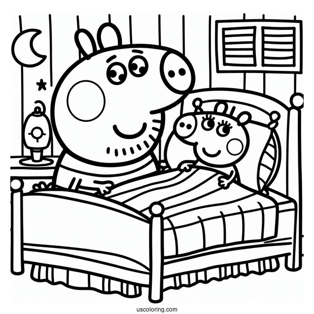 Peppa And George Going To Bed Coloring Page