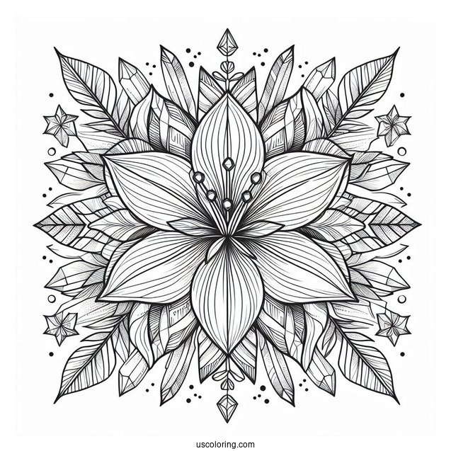 Tropical Lily Flower Mandala Coloring Page With Crystals