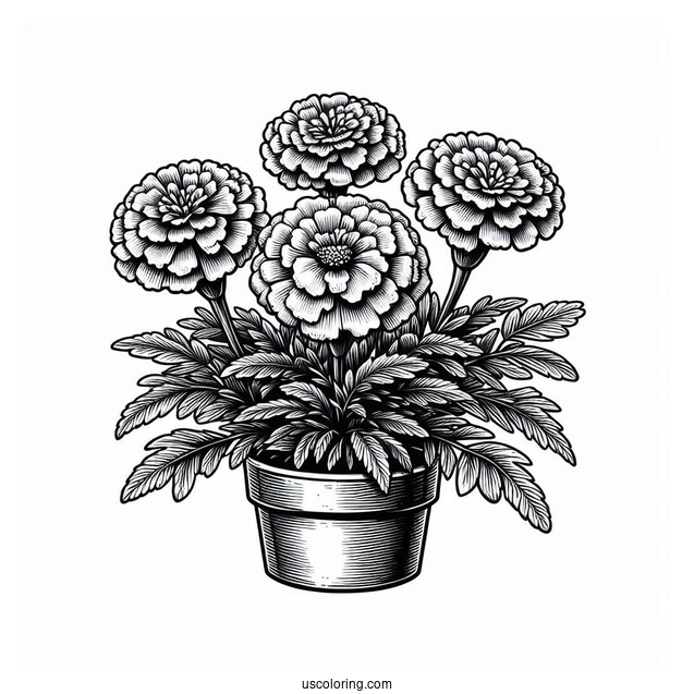 Flower Coloring Pages Of Realistic Pot Marigolds