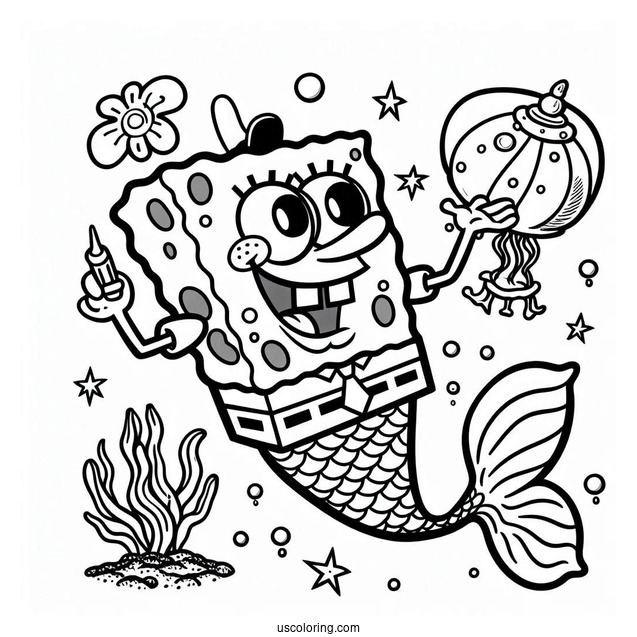 SpongeBob Coloring Page Mermaid Man