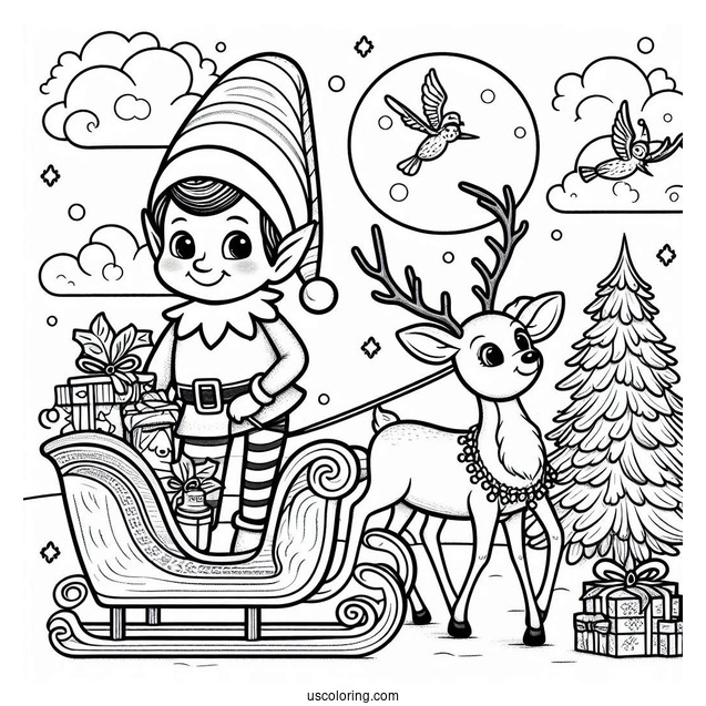 Elf On The Shelf With Reindeer And Sleigh