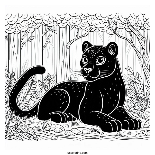 Black Panther In Forest To Color