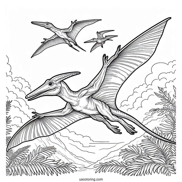 Detailed Pterodactyl Coloring Page In The Air