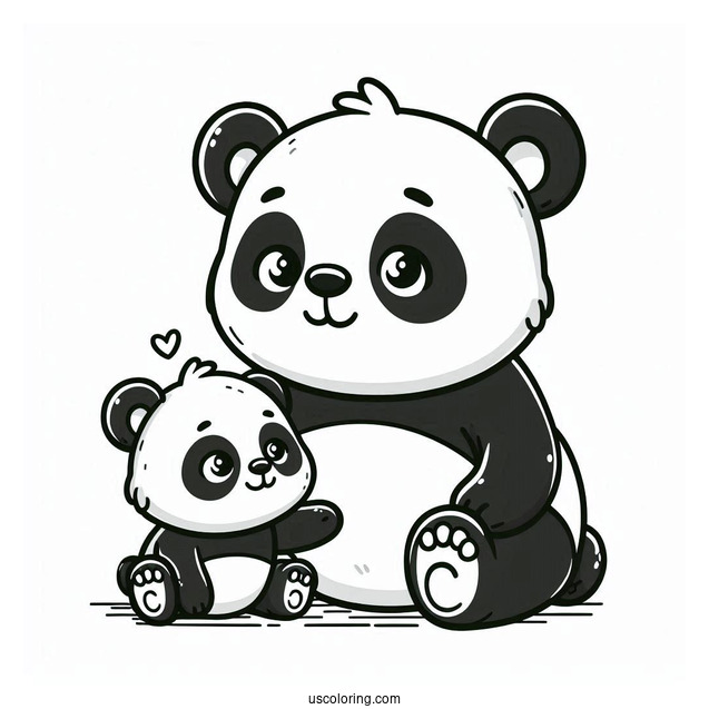 Cartoon Panda With Baby Coloring For Kids