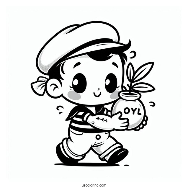 Kawaii Chibi Popeye Coloring Page Carrying Olive Oyl For Preschoolers