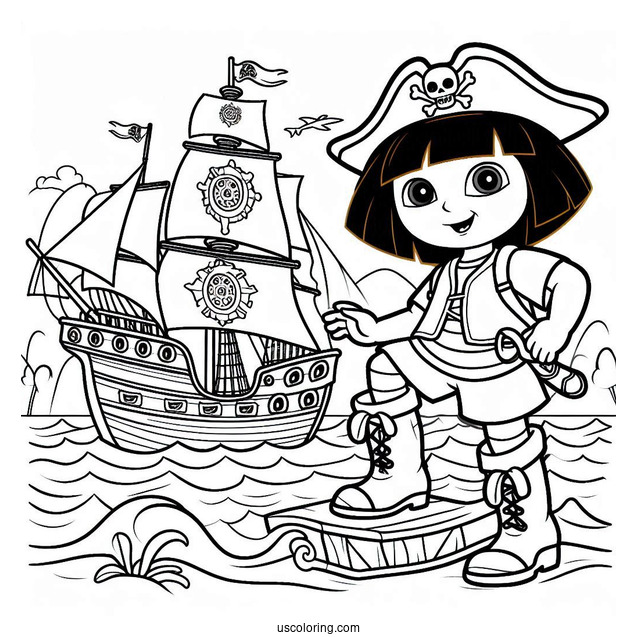 Pirate Dora With Boots On Ship To Color
