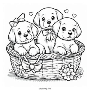 Three Puppies In Basket