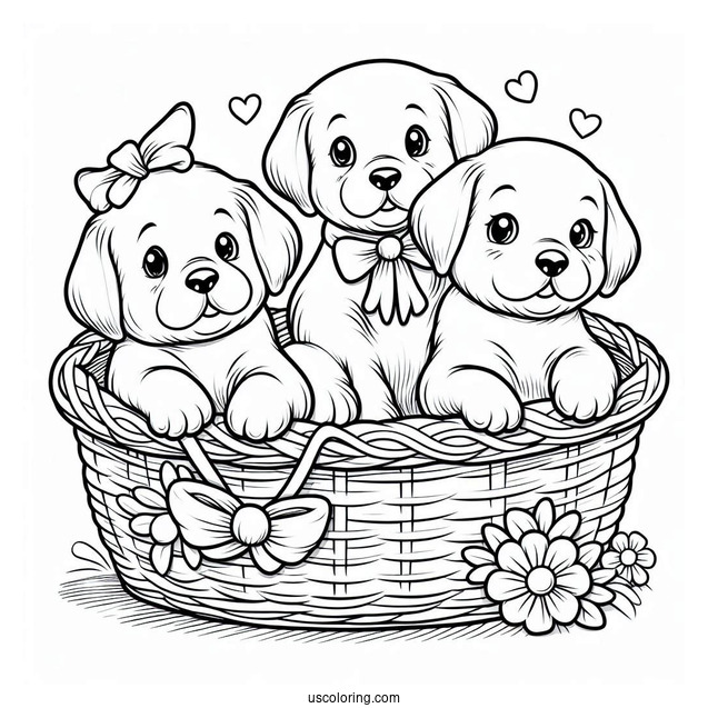 Three Puppies In Basket