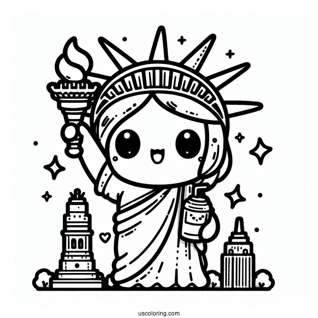 New York Coloring Page Of Kawaii Statue Of Liberty For Kids