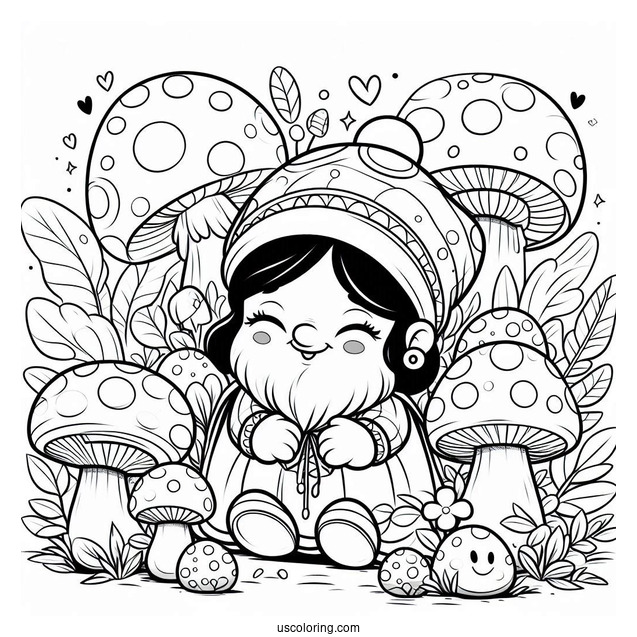 Snow White Coloring Pages Of Bashful Dwarf Surrounded By Mushrooms
