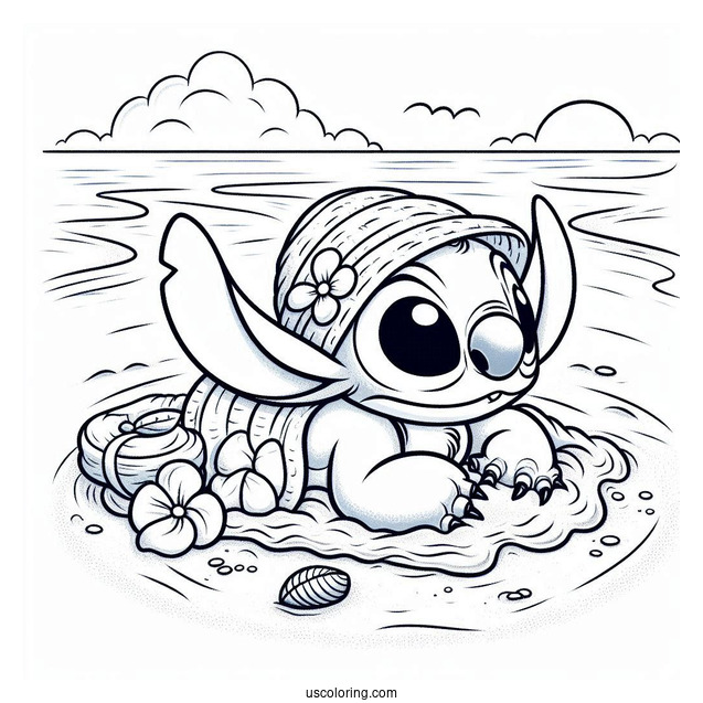 Stitch Burying Himself In The Sand At The Beach
