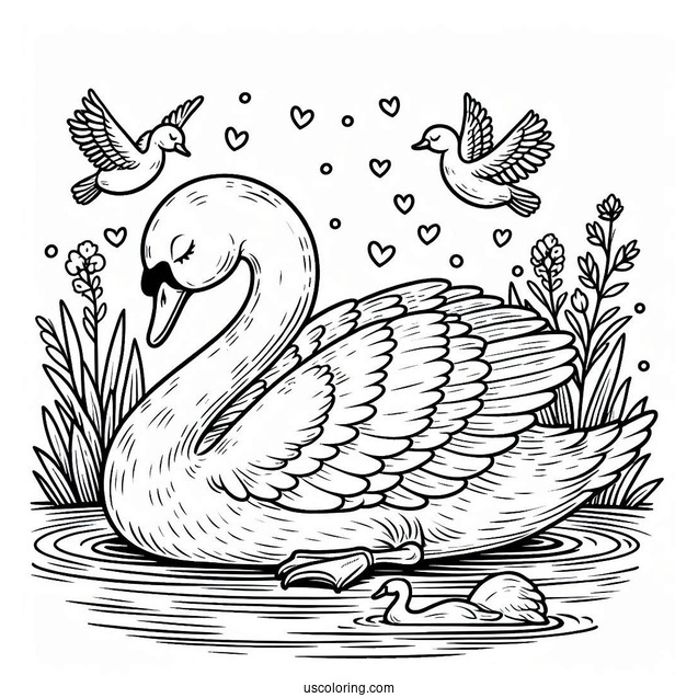 Detailed Swan Coloring Page Sleeping On Pond