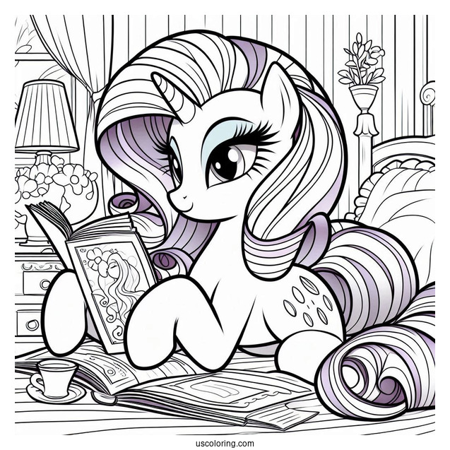 Rarity Coloring Page Reading A Magazine In Her Room