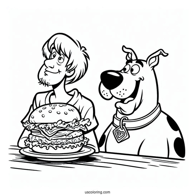 Shaggy And Scooby-Doo Looking At Burger To Eat
