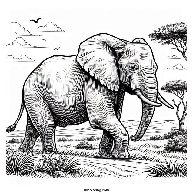 African Bush Elephant Walking On Plains