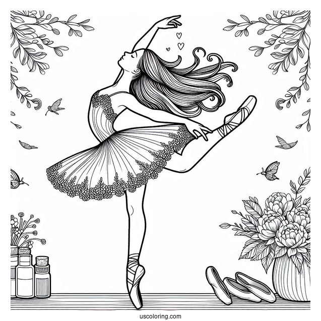 Ballerina Leaping Through The Air Coloring Sheet