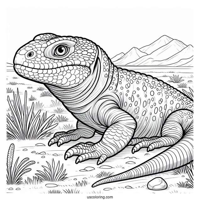 Lizard Coloring Page of Large Egyptian Uromastyx On Field