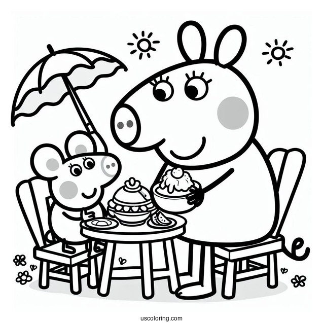 Mandy Mouse Eating Breakfast With Mummy Mouse