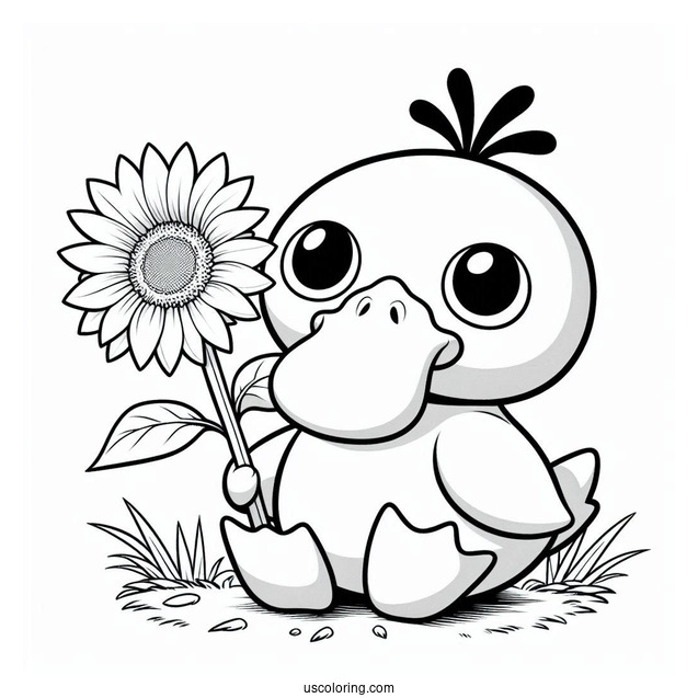 Psyduck Coloring Page Holding A Sunflower