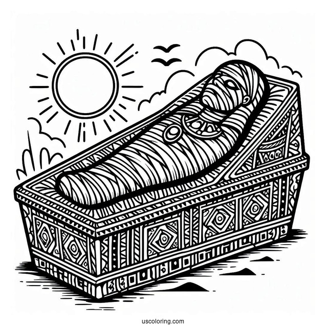 Mummy Coloring Page Of Egyptian Stone Coffin Under The Sun