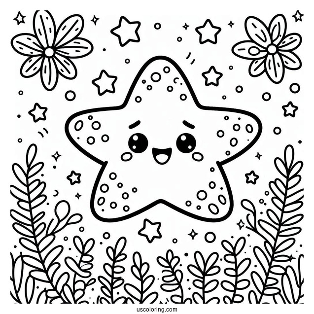 Kawaii Happy Starfish Coloring Page For Preschoolers