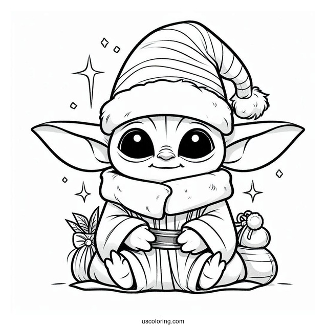 Christmas Themed Baby Yoda To Color