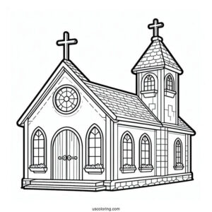 Simple Church Coloring Page Building For Preschoolers