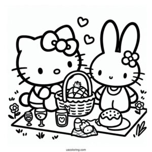 Hello Kitty And Miffy Coloring Page Having A Picnic