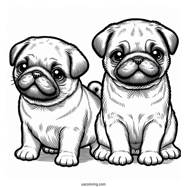 Two Cute Pug Puppies To Color