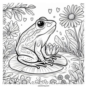 Frog On Lily Pad In Spring Coloring Page