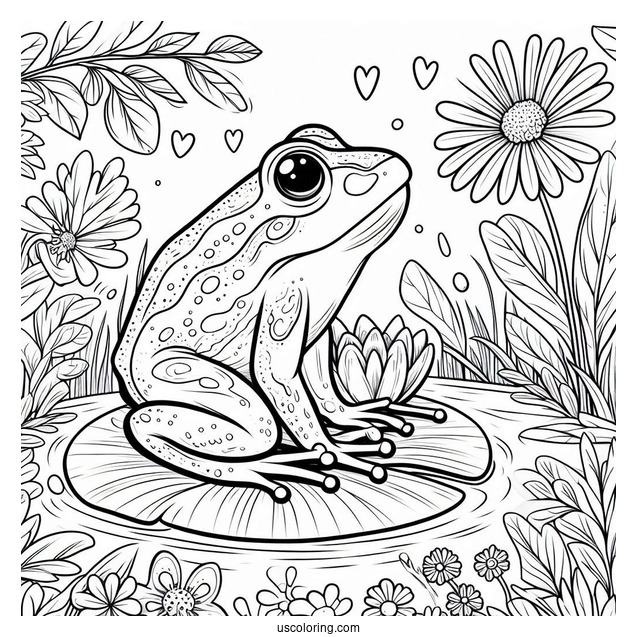 Frog On Lily Pad In Spring Coloring Page