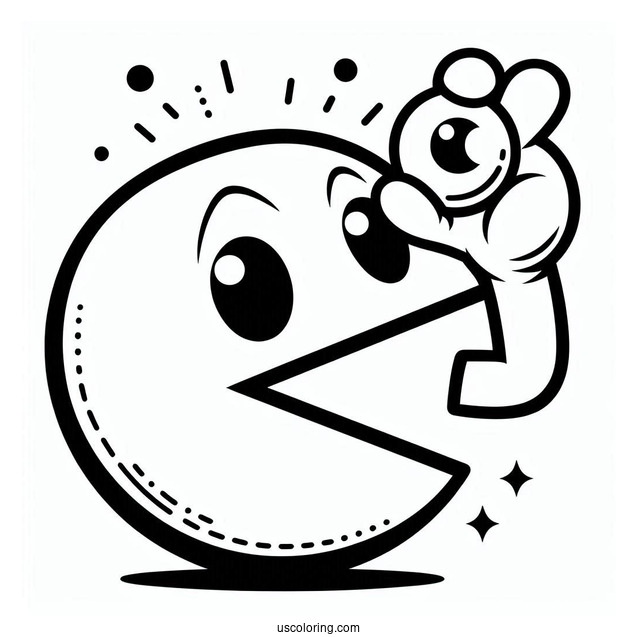 Pac-Man Coloring Page Holding Up Pac Dot