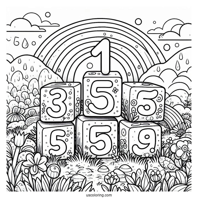 Numberblocks Coloring Page 1 to 5 In Nature With Rainbow