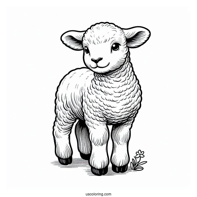 New Born Lamb Standing In Field Coloring
